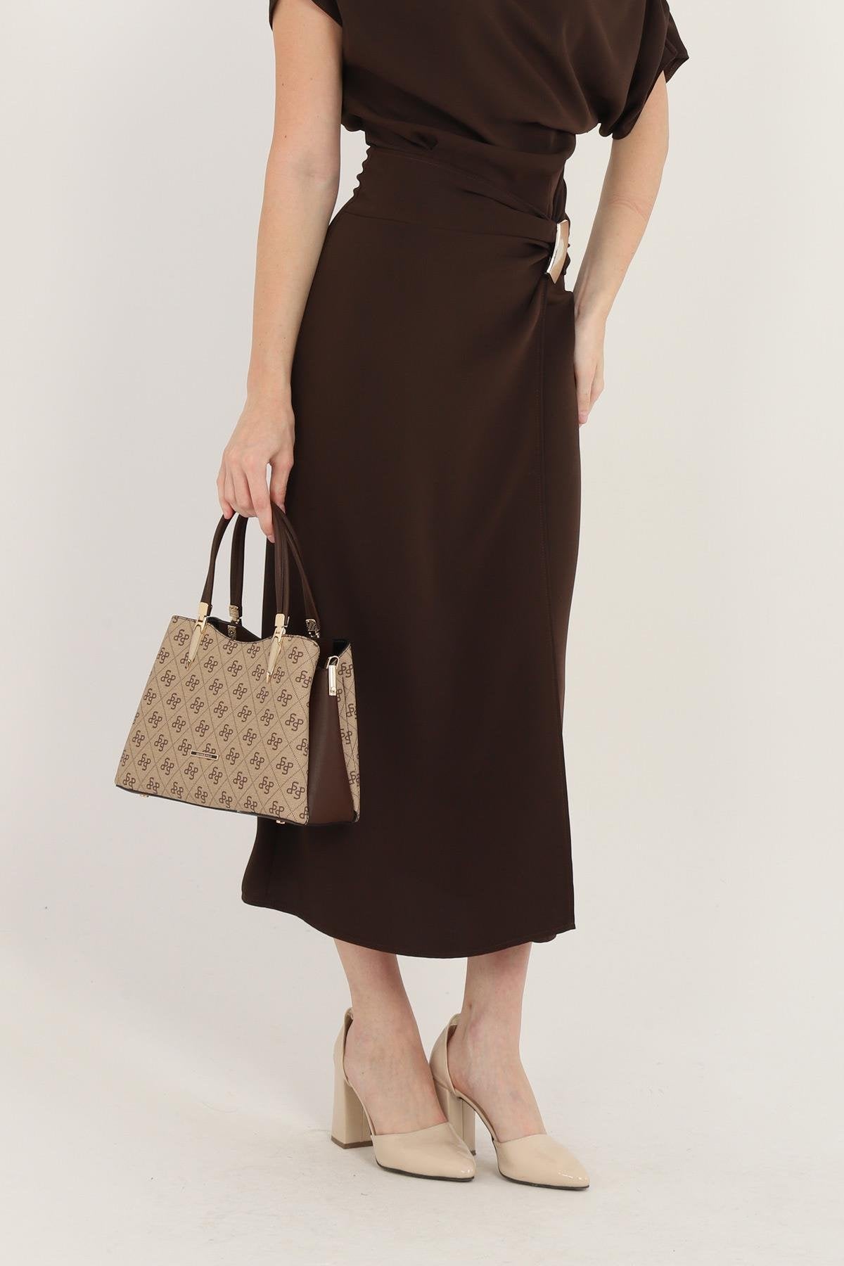 Silver & Polo Koyu Bej - Kahve SP1205 Kadın El Çantası