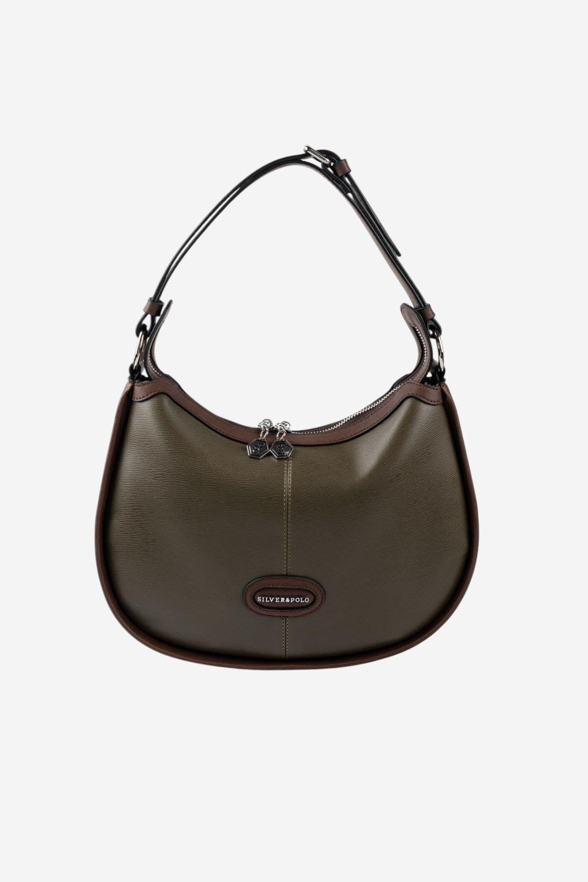 Silver & Polo SP1263 Kadın Omuz Çantası Logolu Zeytuni-Kahve