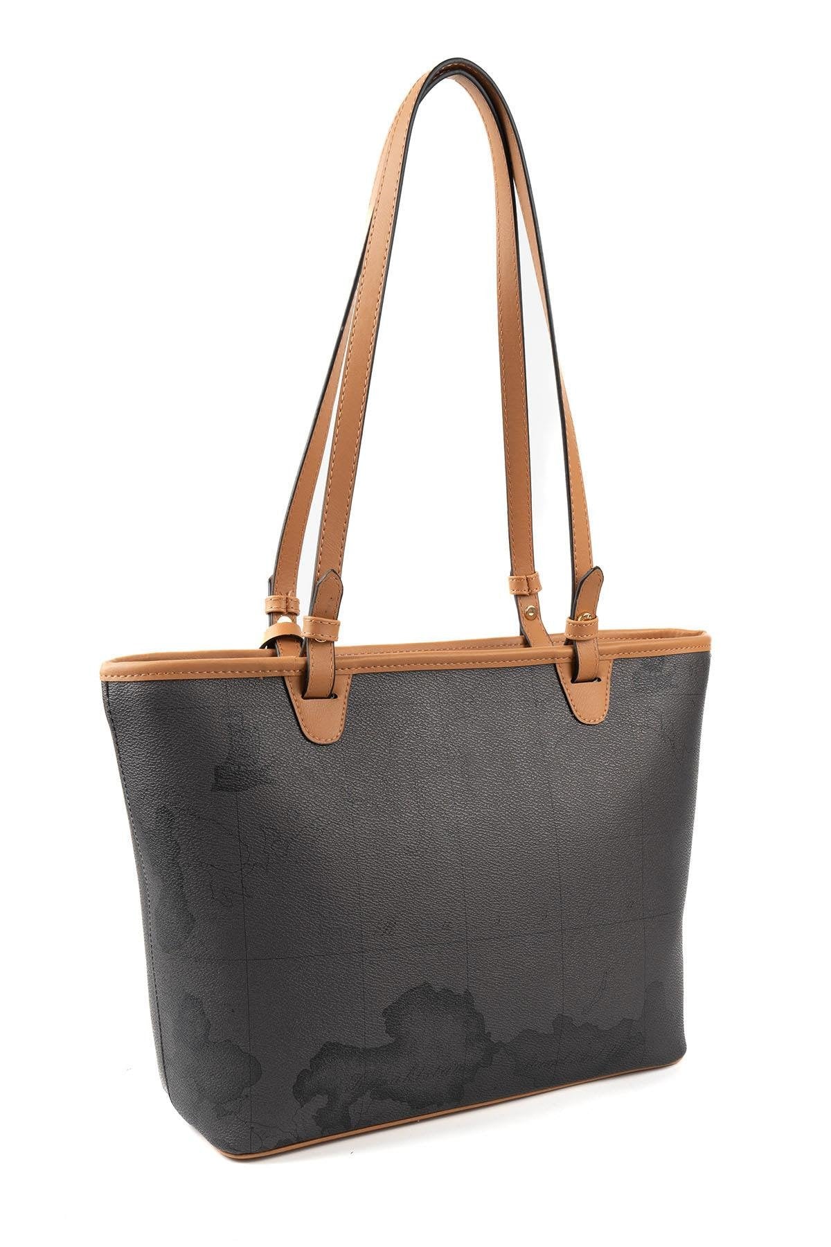 Silver & Polo SP1204 Kadın Omuz Çantası Harita Siyah-A.Taba