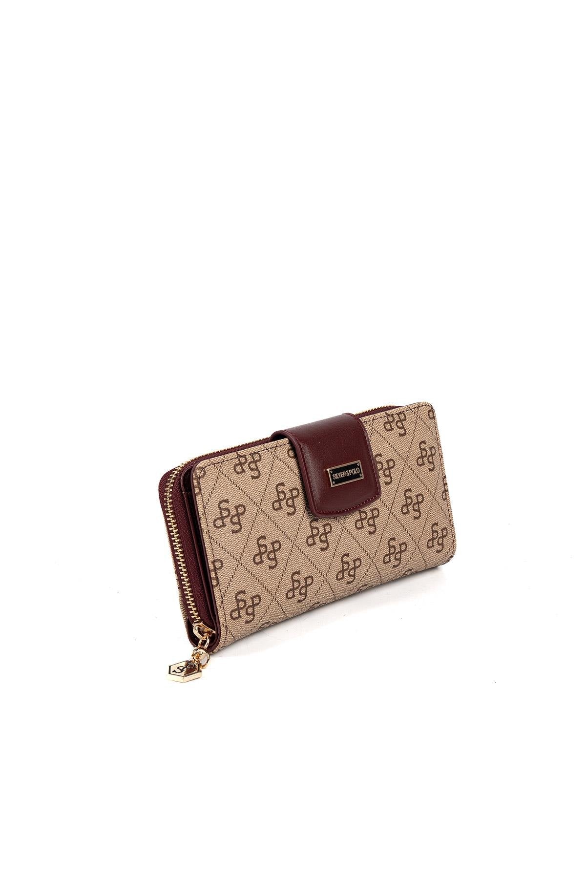 Silver & Polo SP928 Kadın Cüzdan & Kartlık Monogram Koyu Bej-Bordo