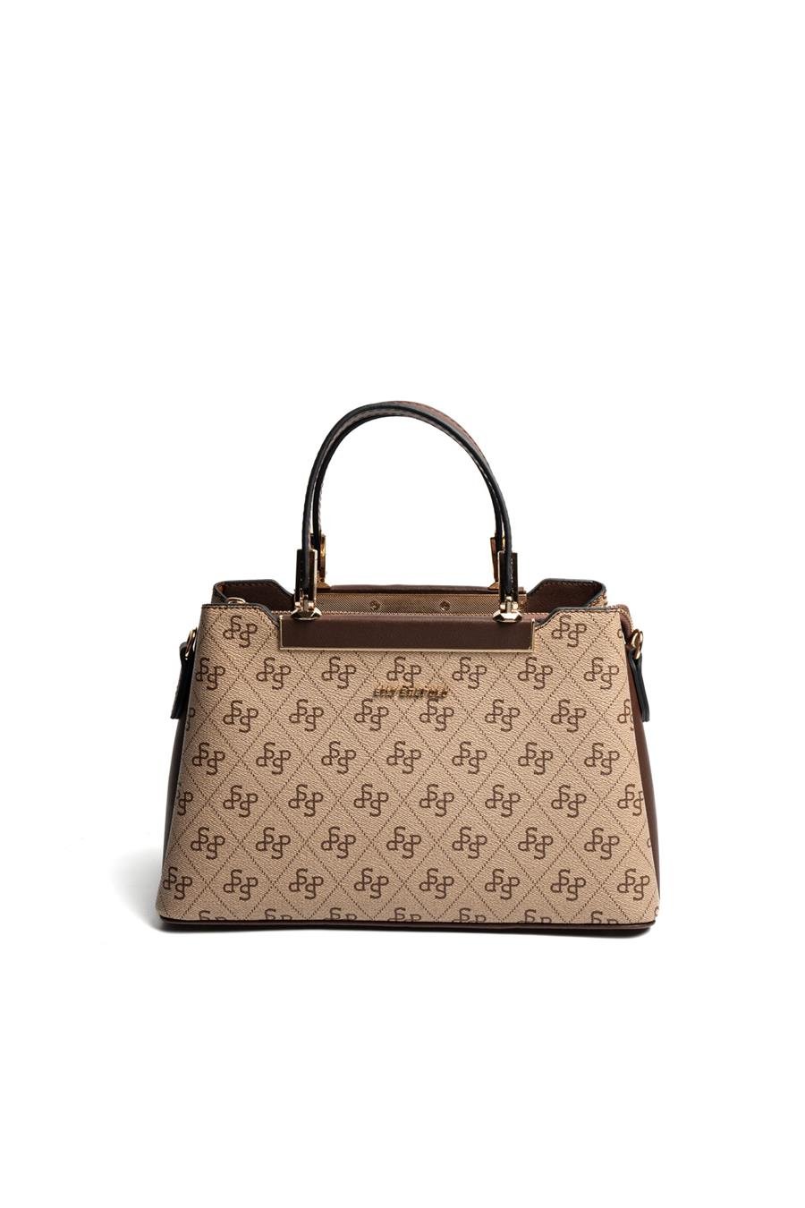Silver & Polo SP913 Kadın El Çantası Monogram Koyu Bej-Kahve