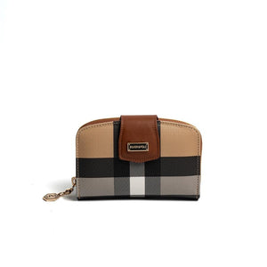 Silver & Polo SP874 Kadın Cüzdan & Kartlık Ekose Bej-Taba