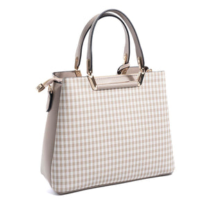 Silver & Polo SP969 Kadın El Çantası Ekose Line Kare Kum Beji-Kum