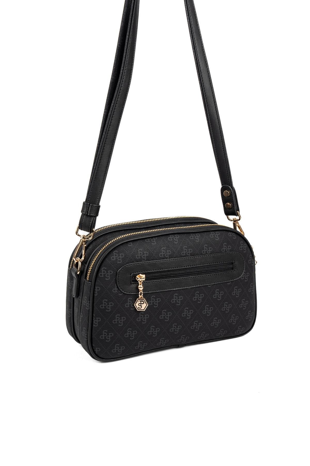 Silver & Polo SP745 Kadın Çapraz Çanta Monogram Siyah