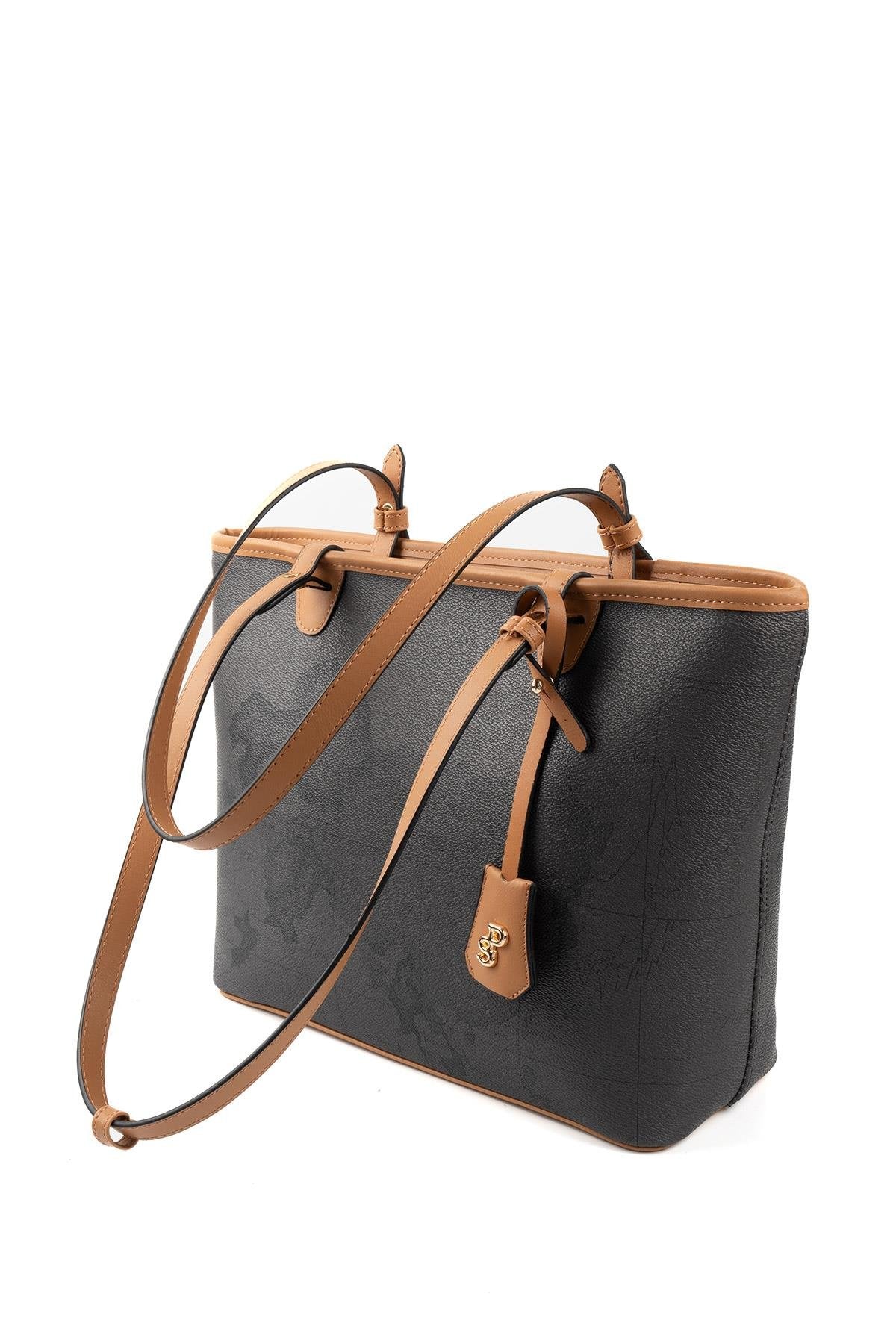 Silver & Polo SP1204 Kadın Omuz Çantası Harita Siyah-A.Taba