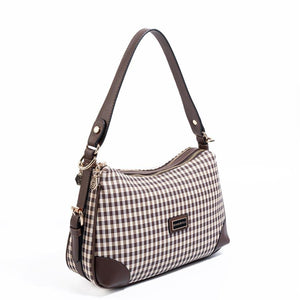Silver & Polo SP1269 Kadın Omuz Çantası Ekose Line Kare Kahve Sarı-Kahve