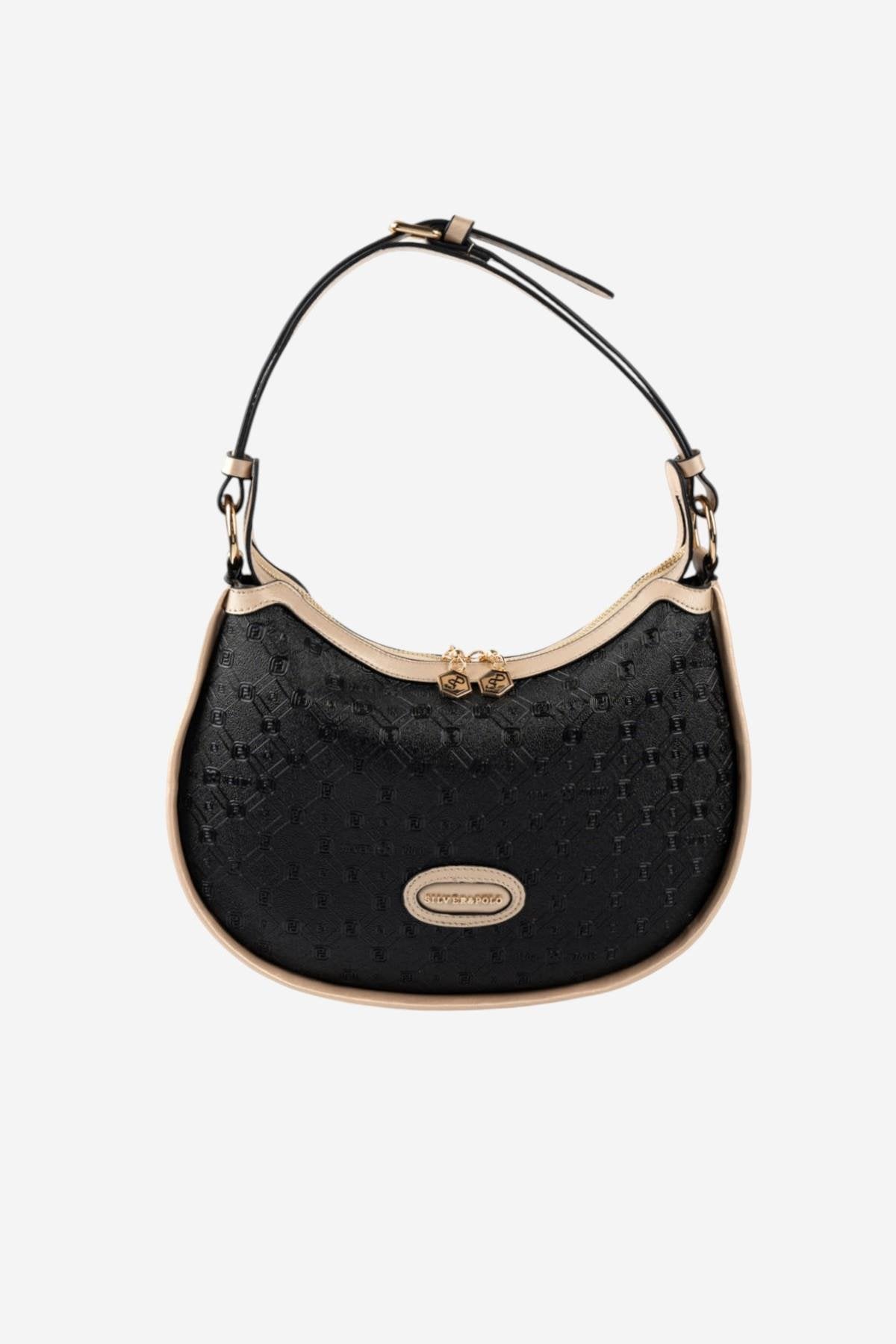 Silver & Polo SP1263 Kadın Omuz Çantası Logolu Siyah-S.Nut