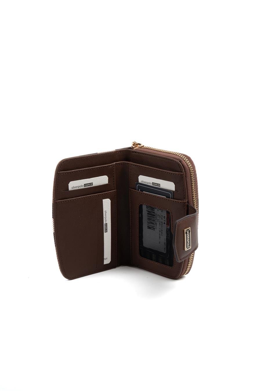 Silver & Polo SP874 Kadın Cüzdan & Kartlık Ekose Koyu Kahve-Kahve