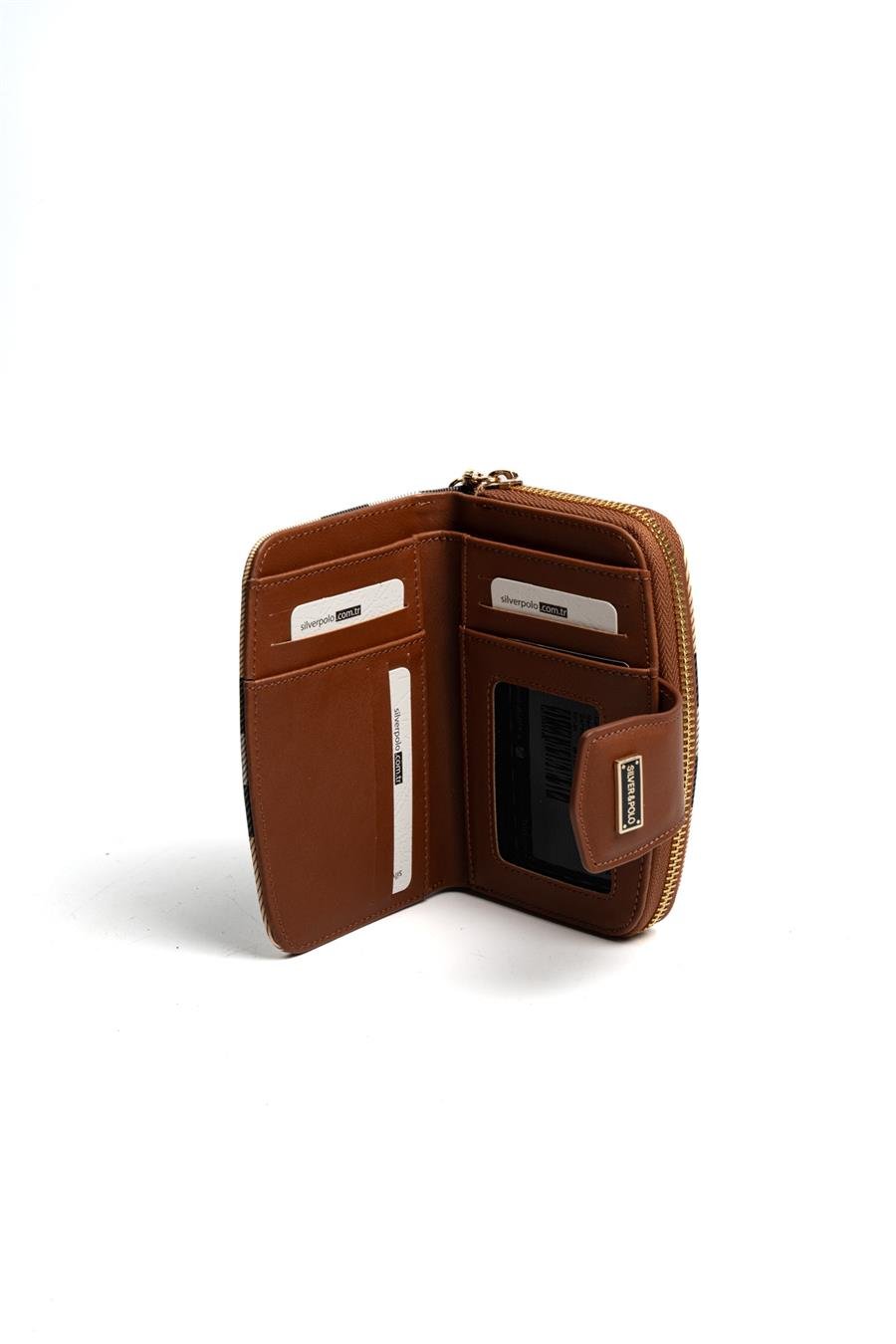 Silver & Polo SP874 Kadın Cüzdan & Kartlık Ekose Bej-Taba