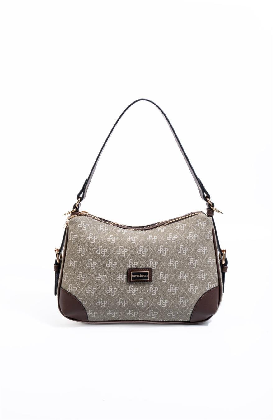 Silver & Polo SP1269 Kadın Omuz Çantası Monogram Y.Yeşil-Kahve