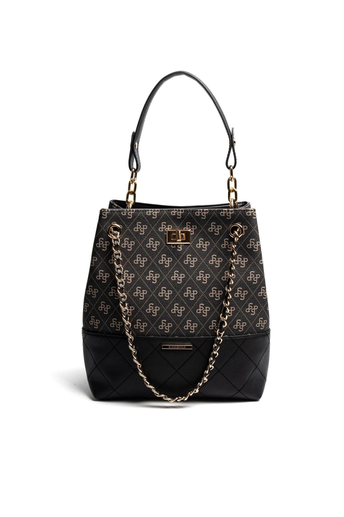 Silver & Polo SP1262 Kadın Omuz Çantası Monogram Füme-Siyah