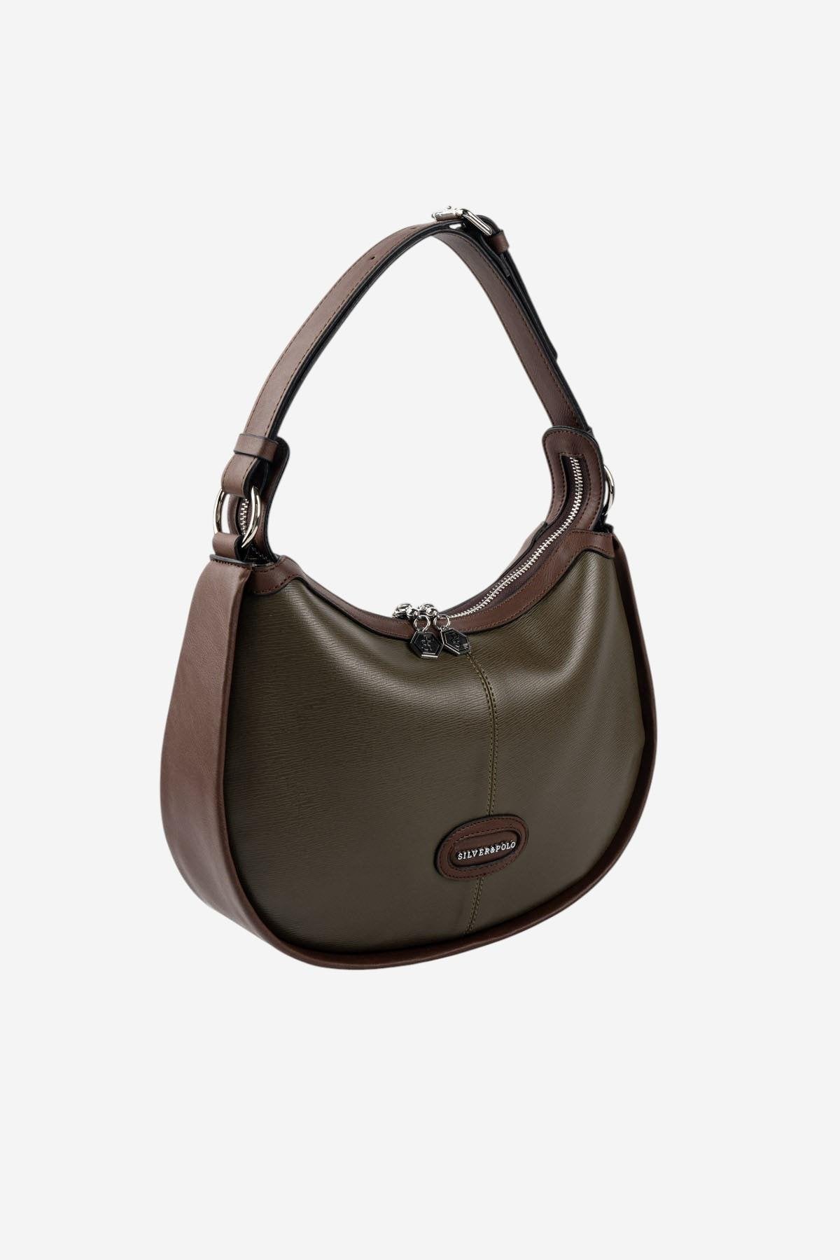 Silver & Polo SP1263 Kadın Omuz Çantası Logolu Zeytuni-Kahve