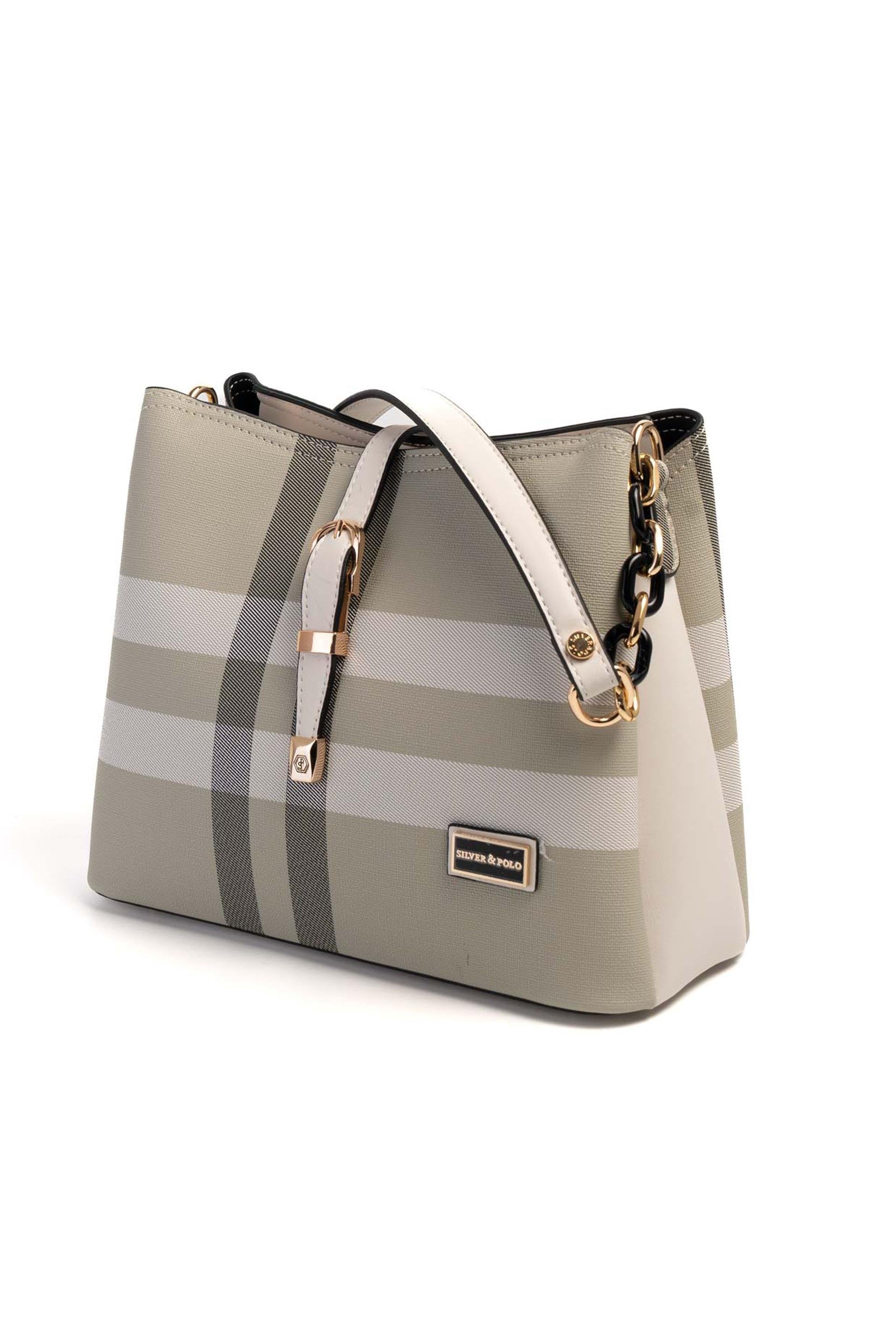 Silver & Polo A.Yeşil - Kemik SP974 Kadın Omuz Çantası