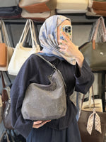 Nas Bag Gri Parıltılı Taş Detaylı Ultra Yumuşak Kadın Omuz Çantası - 1071
