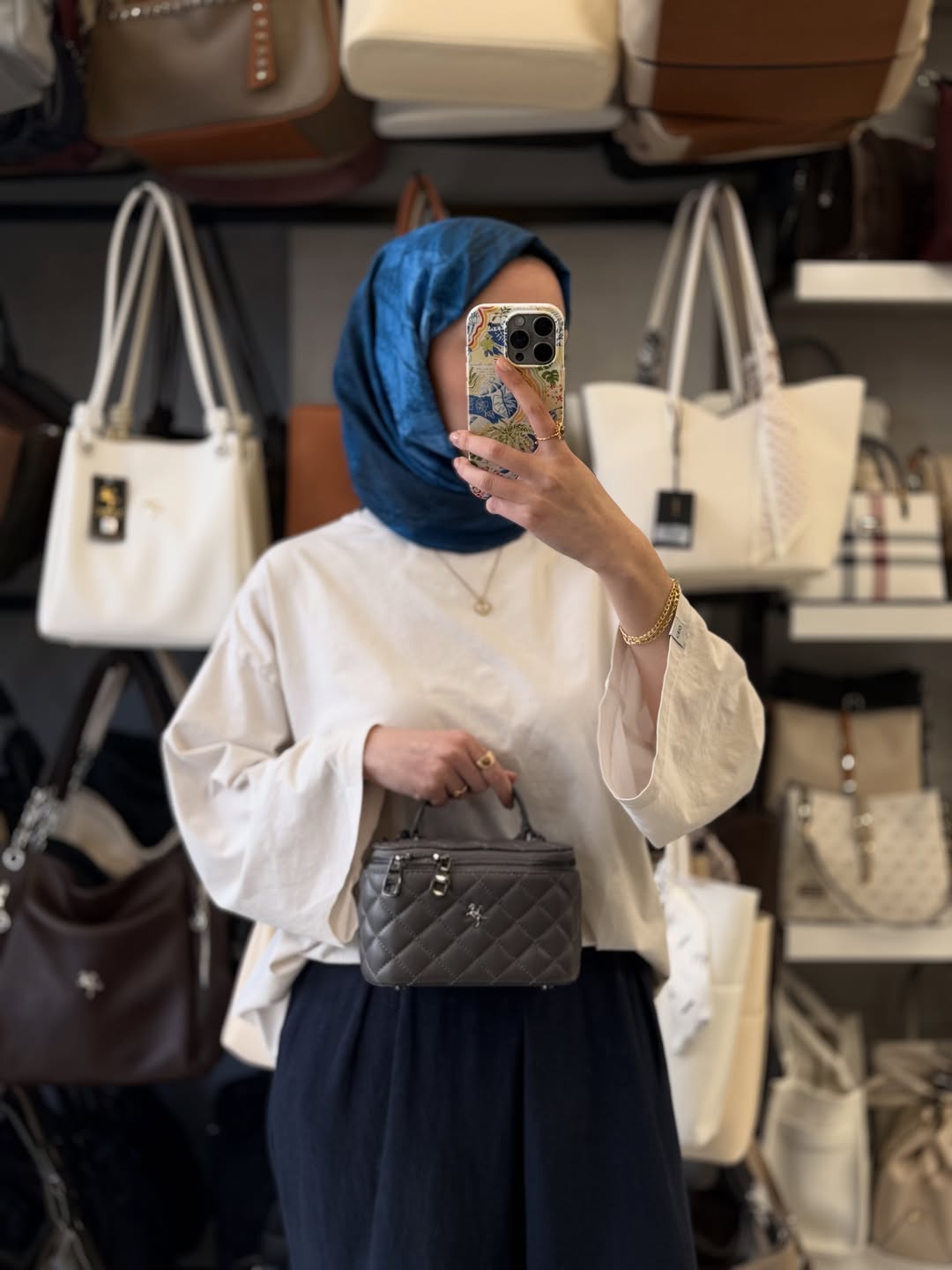 Nas Bag Gri Kapitone Desenli Mini Kutu Çanta - 1497