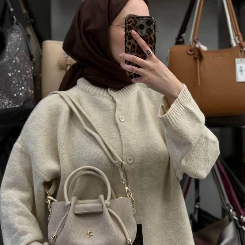Nas Bag Kadın Mini Büzgülü Şık Kum Çapraz Çanta - 1542 - 9