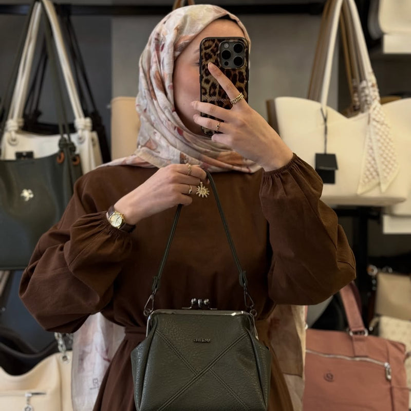 Nas Bag Mini Vintage Burslu Klipsli Kadın Omuz ve Çapraz Çanta - 1423 - 2
