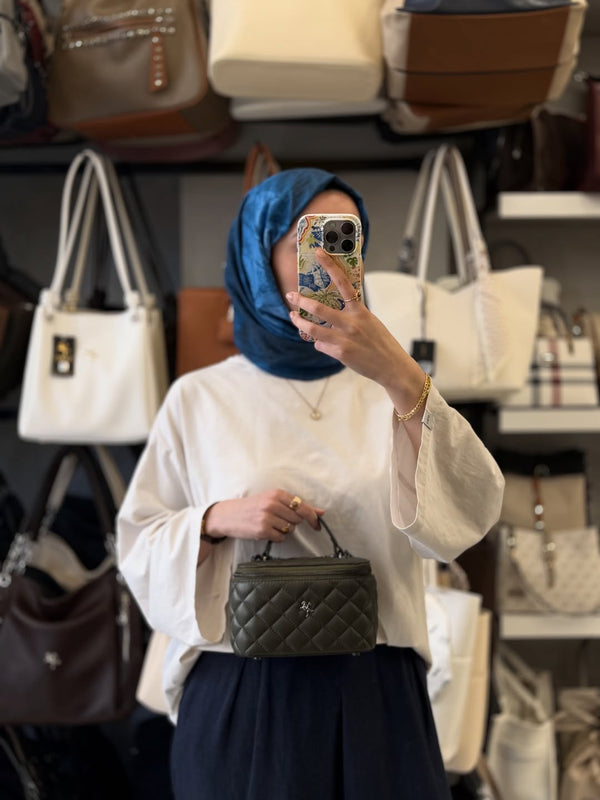 Nas Bag Haki Kapitone Desenli Mini Kutu Çanta - 1497