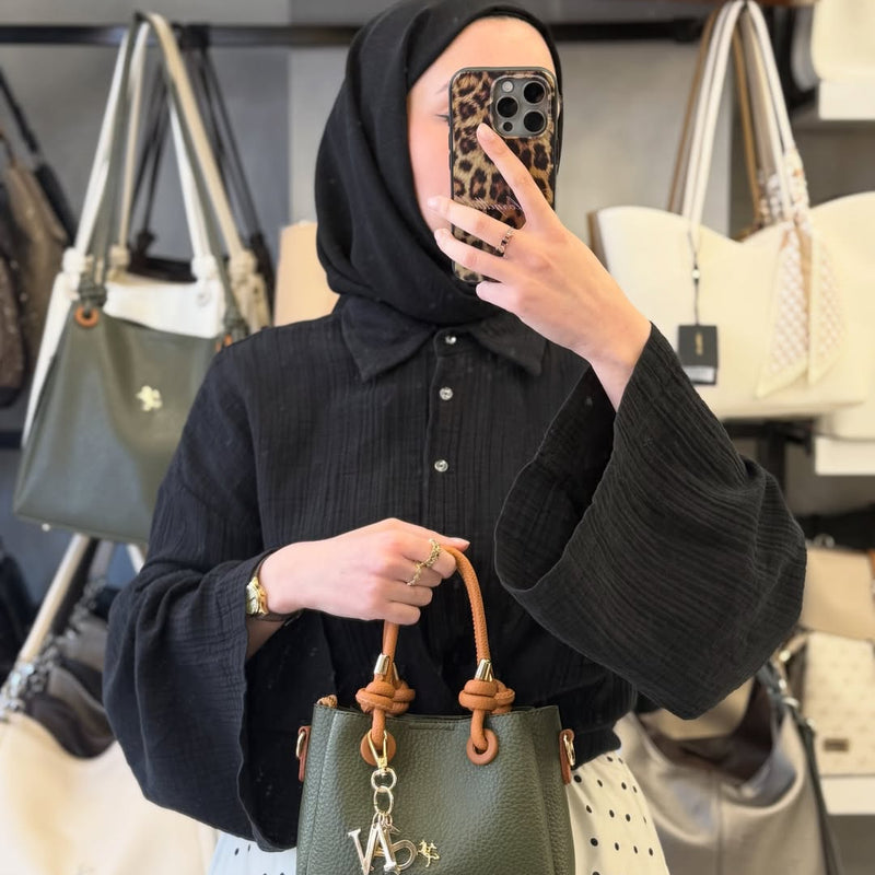Nas Bag Kadın Charmlı Haki Taba Mini El ve Çapraz Çanta - 1498 - 6