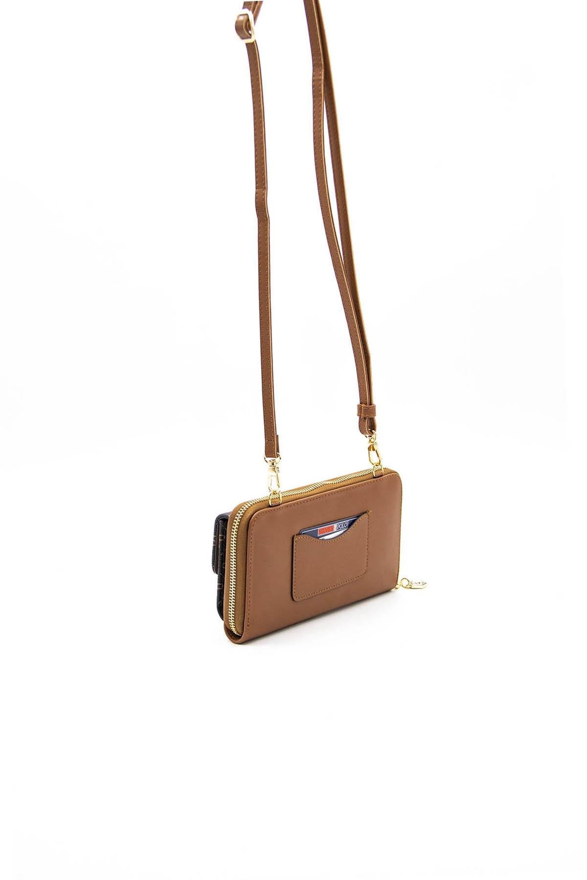 Silver & Polo Kahve Sarı  - Taba SP921 Kadın Askılı Cüzdanlı Telefon Çantası