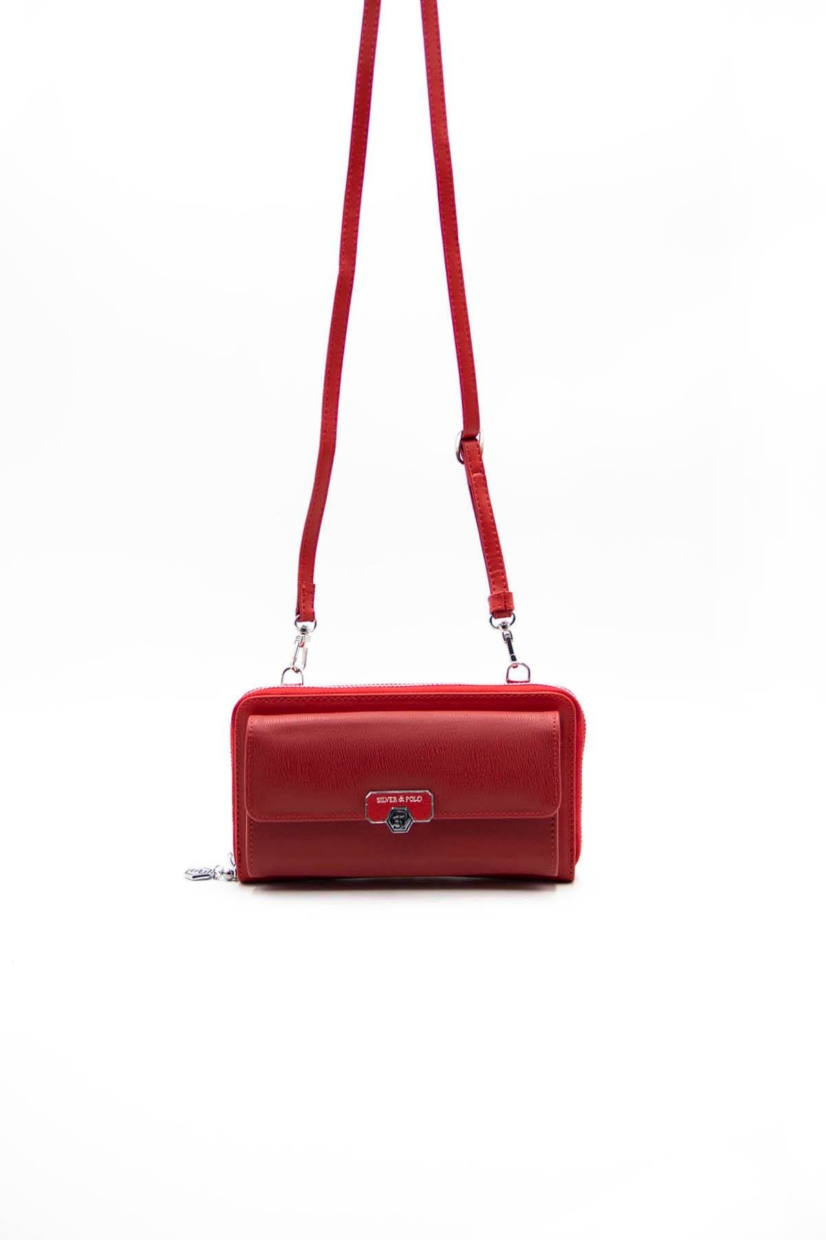 Silver & Polo Kırmızı - Kırmızı SP921 Kadın Askılı Cüzdanlı Telefon Çantası