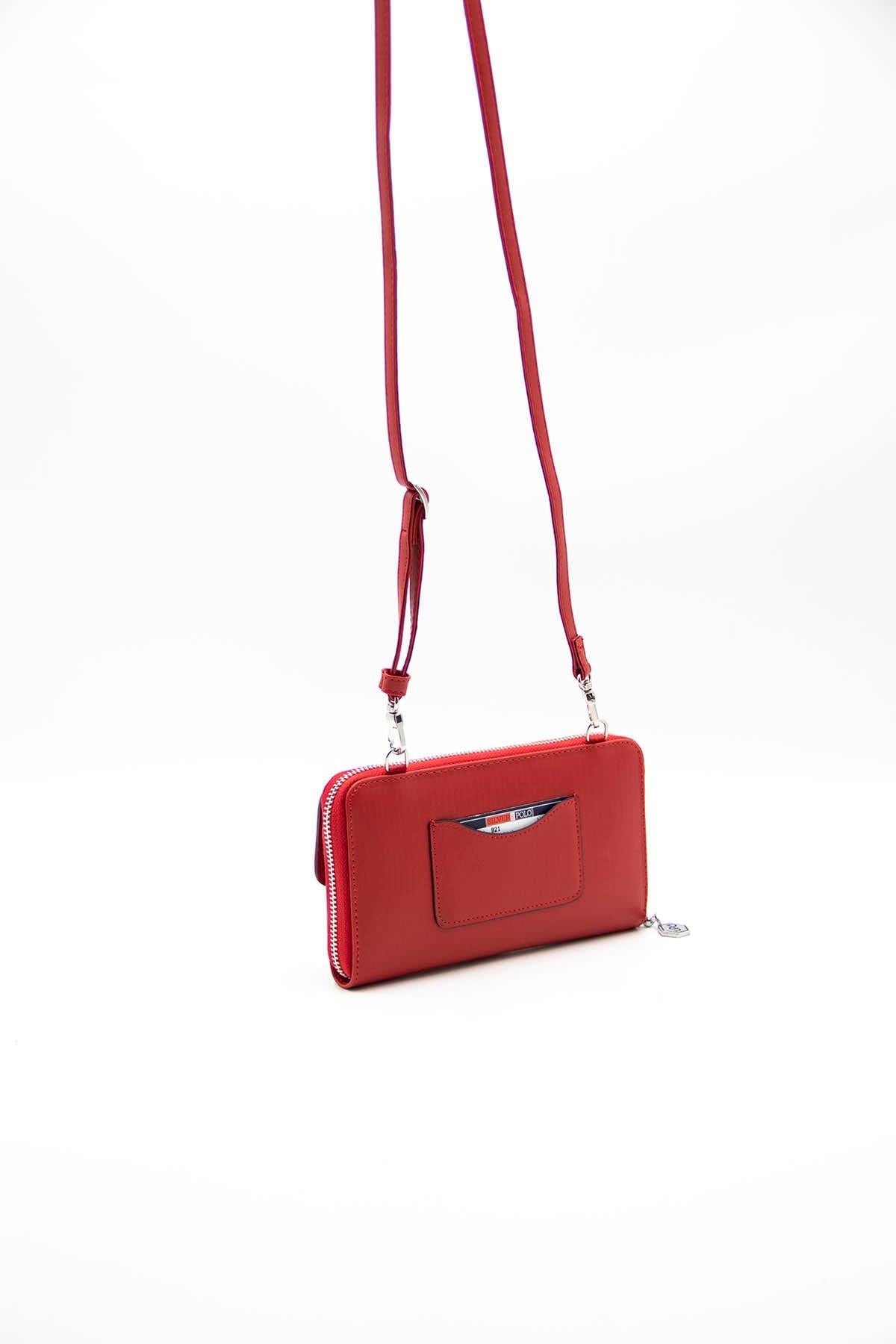 Silver & Polo Kırmızı - Kırmızı SP921 Kadın Askılı Cüzdanlı Telefon Çantası