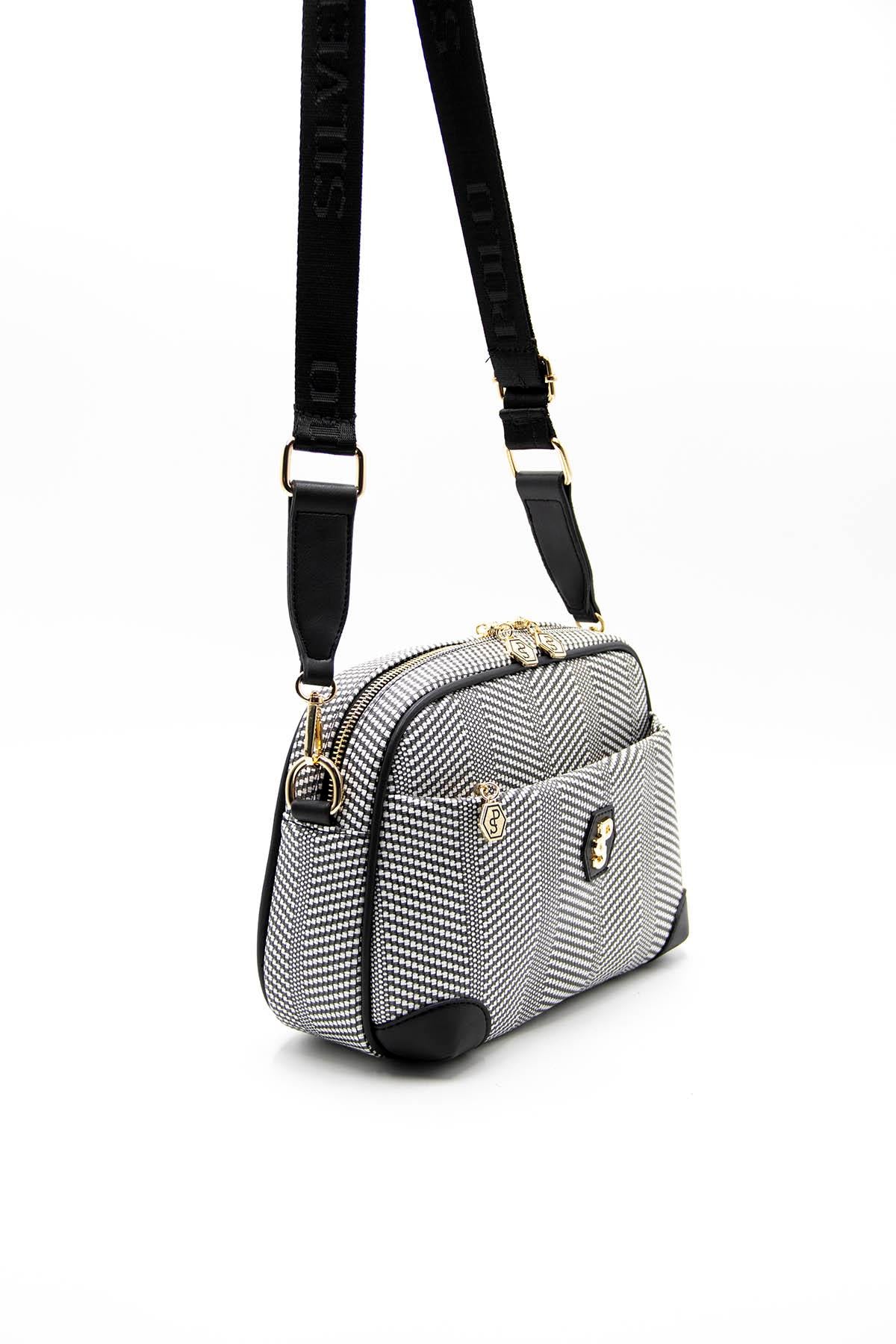 Silver & Polo Siyah Beyaz - Siyah SP1094 Kadın Çapraz Çanta