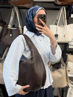 Nas Bag Kahve Taba Kenar Örgü Detaylı Omuz Çantası - 1409