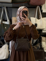 Nas Bag Mini Vintage Burslu Klipsli Kahverengi Kadın Omuz ve Çapraz Çanta - 1423