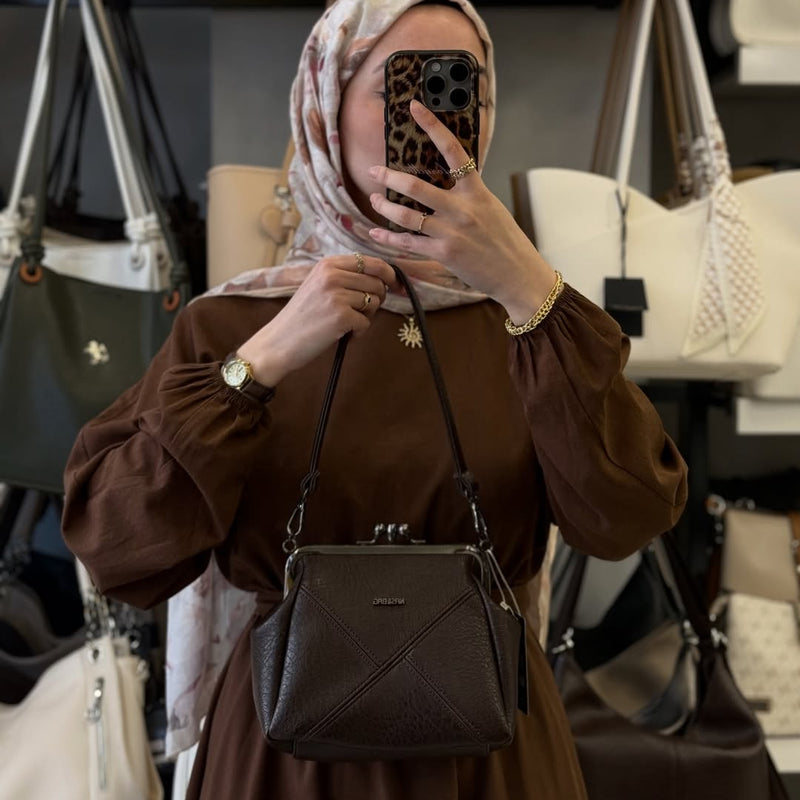 Nas Bag Mini Vintage Burslu Klipsli Kadın Omuz ve Çapraz Çanta - 1423 - 3
