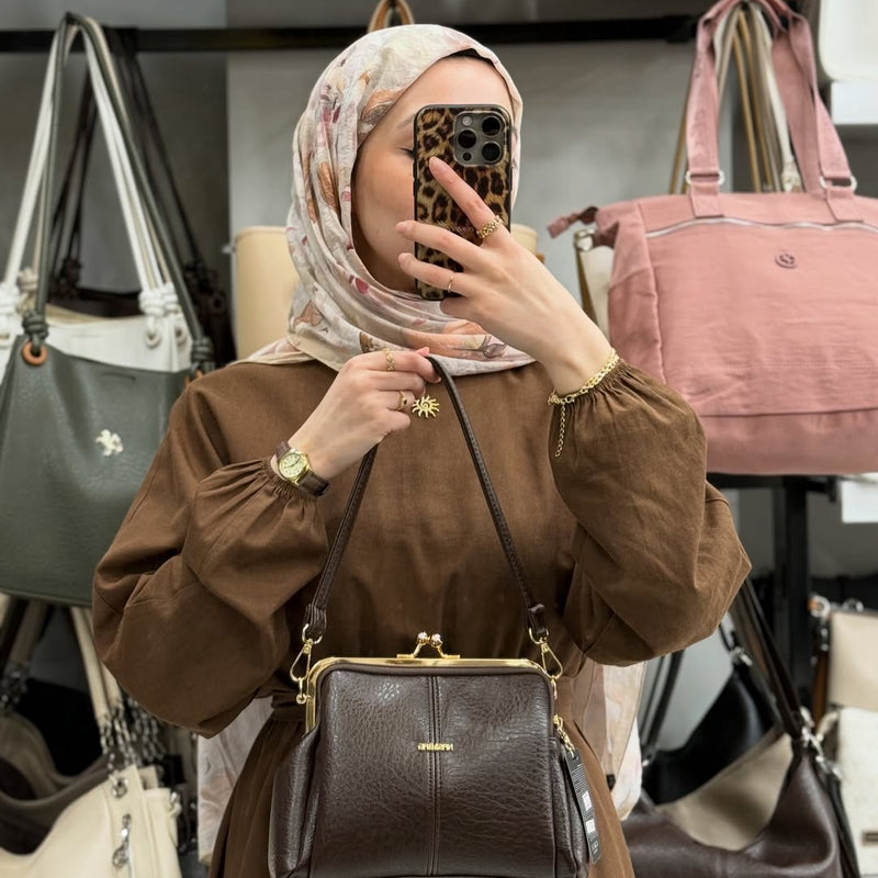 Nas Bag Burslu Klipsli Kahve Vintage Omuz ve Çapraz Çanta - 1432 - 6