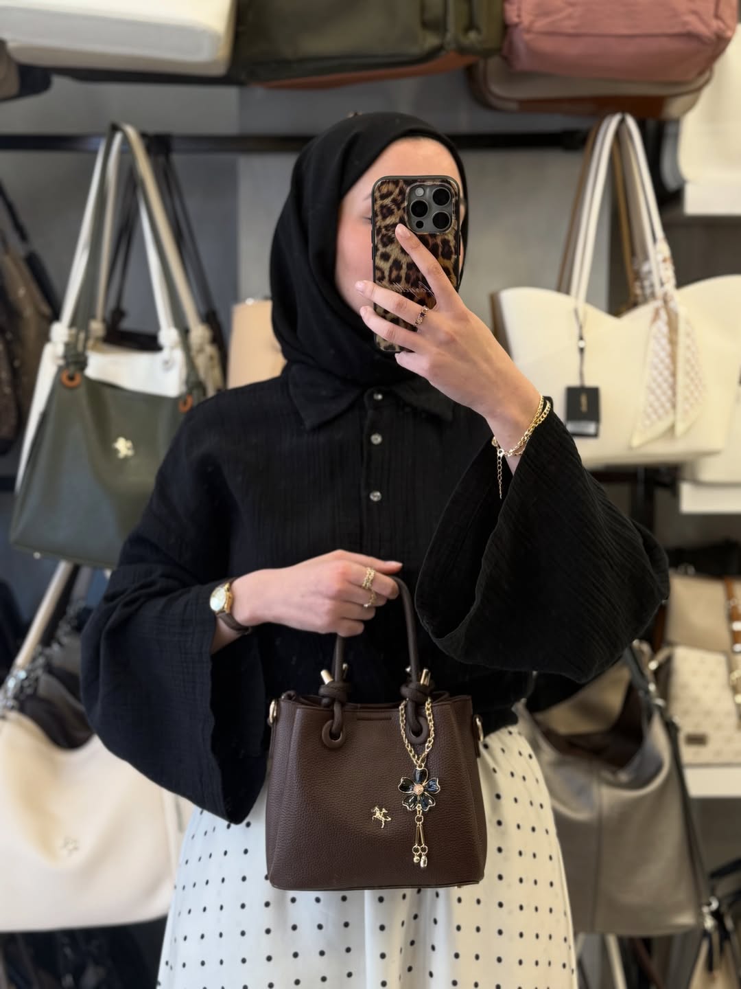 Nas Bag Kadın Charmlı Kahve Mini El ve Çapraz Çanta - 1498