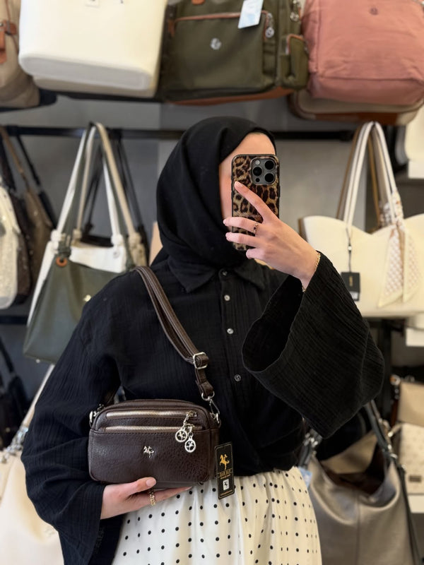 Nas Bag 4 Gözlü Kahverengi Victoria Mini Çapraz Çanta - 1534