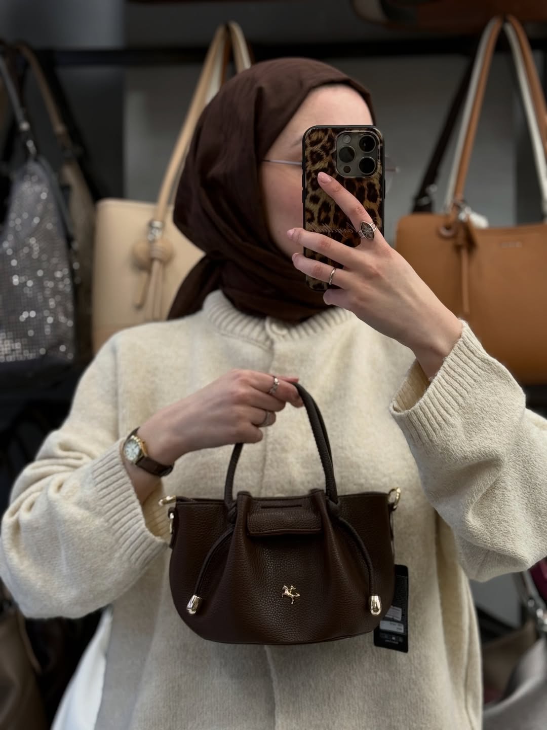 Nas Bag Kadın Mini Büzgülü Şık Kahverengi Çapraz Çanta - 1542