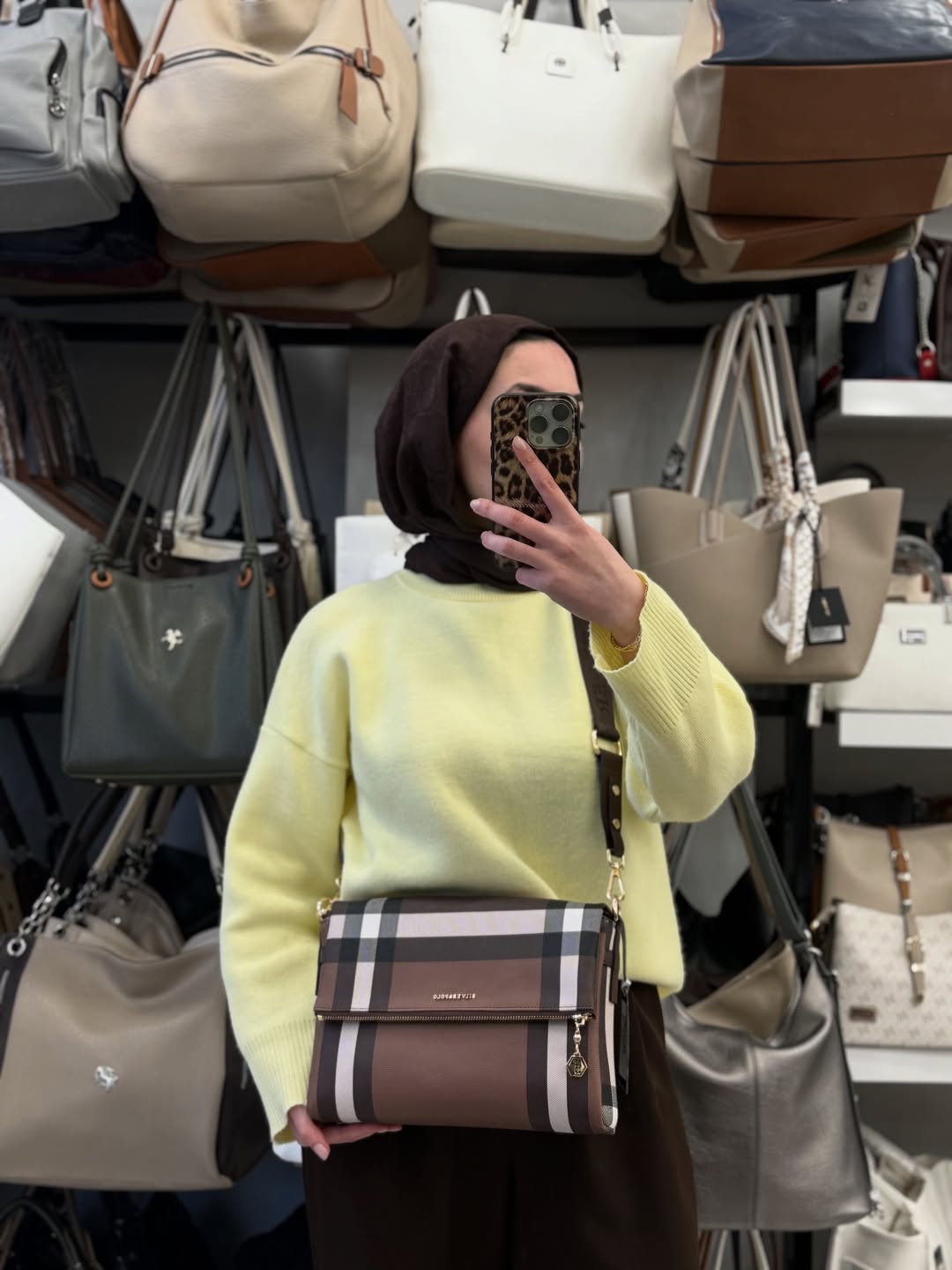 Silver & Polo Kadın Kahve Ekose Desen Çapraz Çanta - SP963
