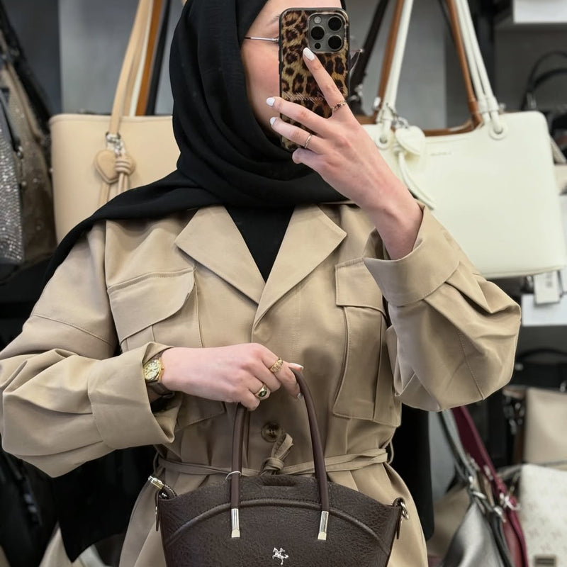 NASBAG Soft-Touch Deri Dokulu 3 Bölmeli Kadın El ve Omuz Çantası - 1375 - 1