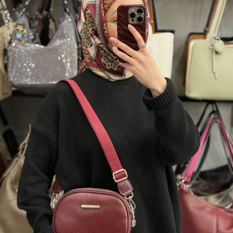 NASBAG Yumuşak Dokulu Çift Fermuarlı Kompakt Kadın Çapraz Omuz Çantası -  1506 - 2