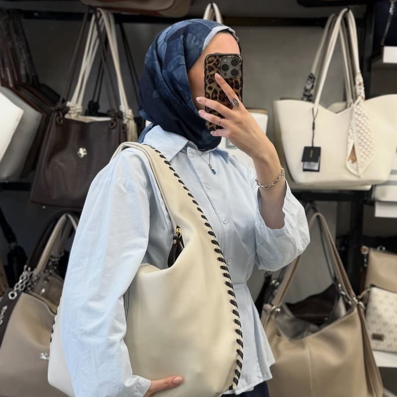 Nas Bag Krem Kahve Kenar Örgü Detaylı Omuz Çantası - 1409 - 1