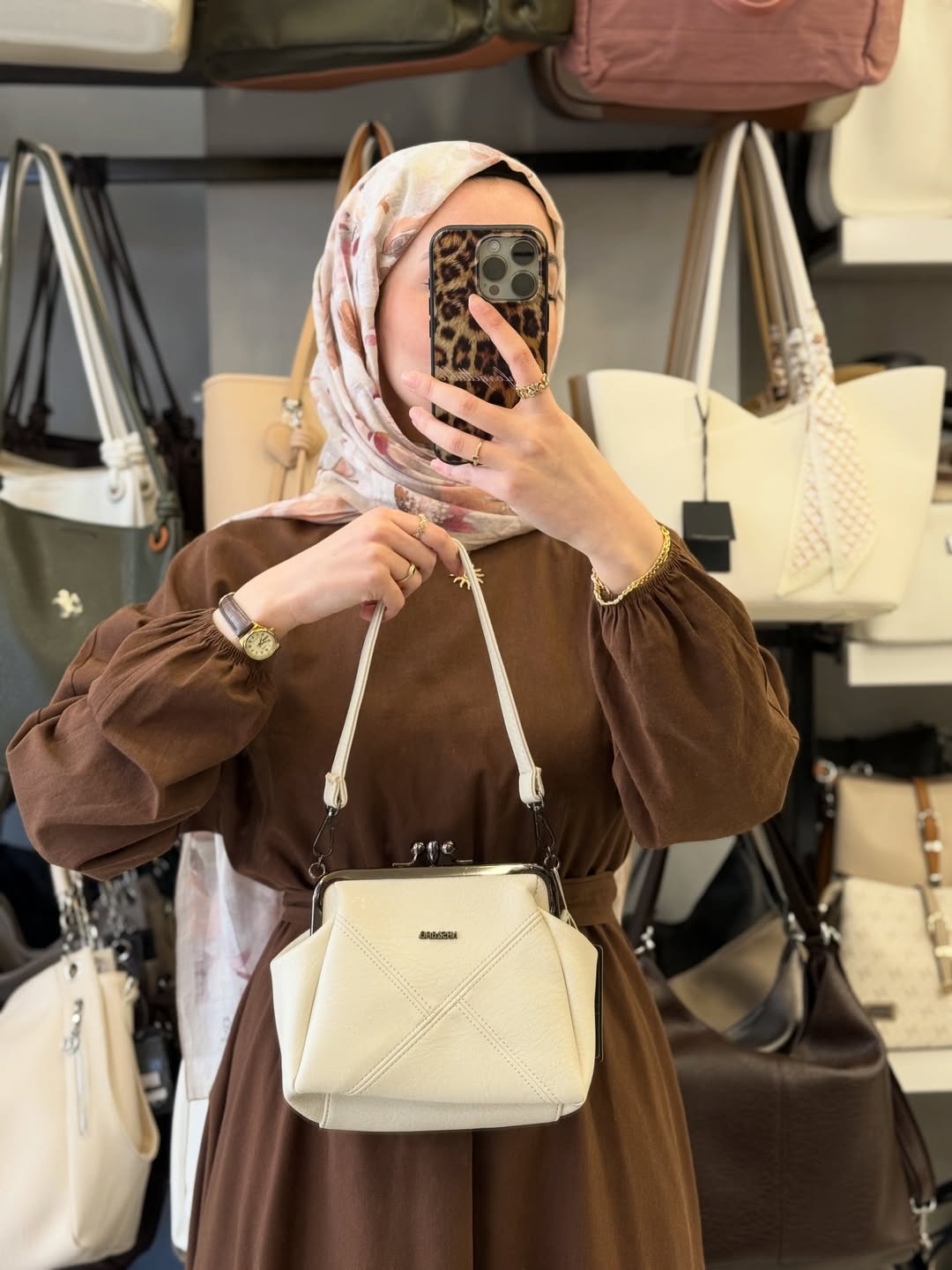 Nas Bag Mini Vintage Burslu Klipsli Krem Rengi Kadın Omuz ve Çapraz Çanta - 1423