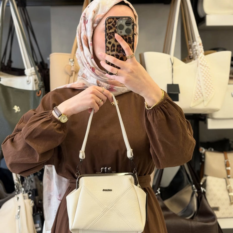 Nas Bag Mini Vintage Burslu Klipsli Kadın Omuz ve Çapraz Çanta - 1423 - 4
