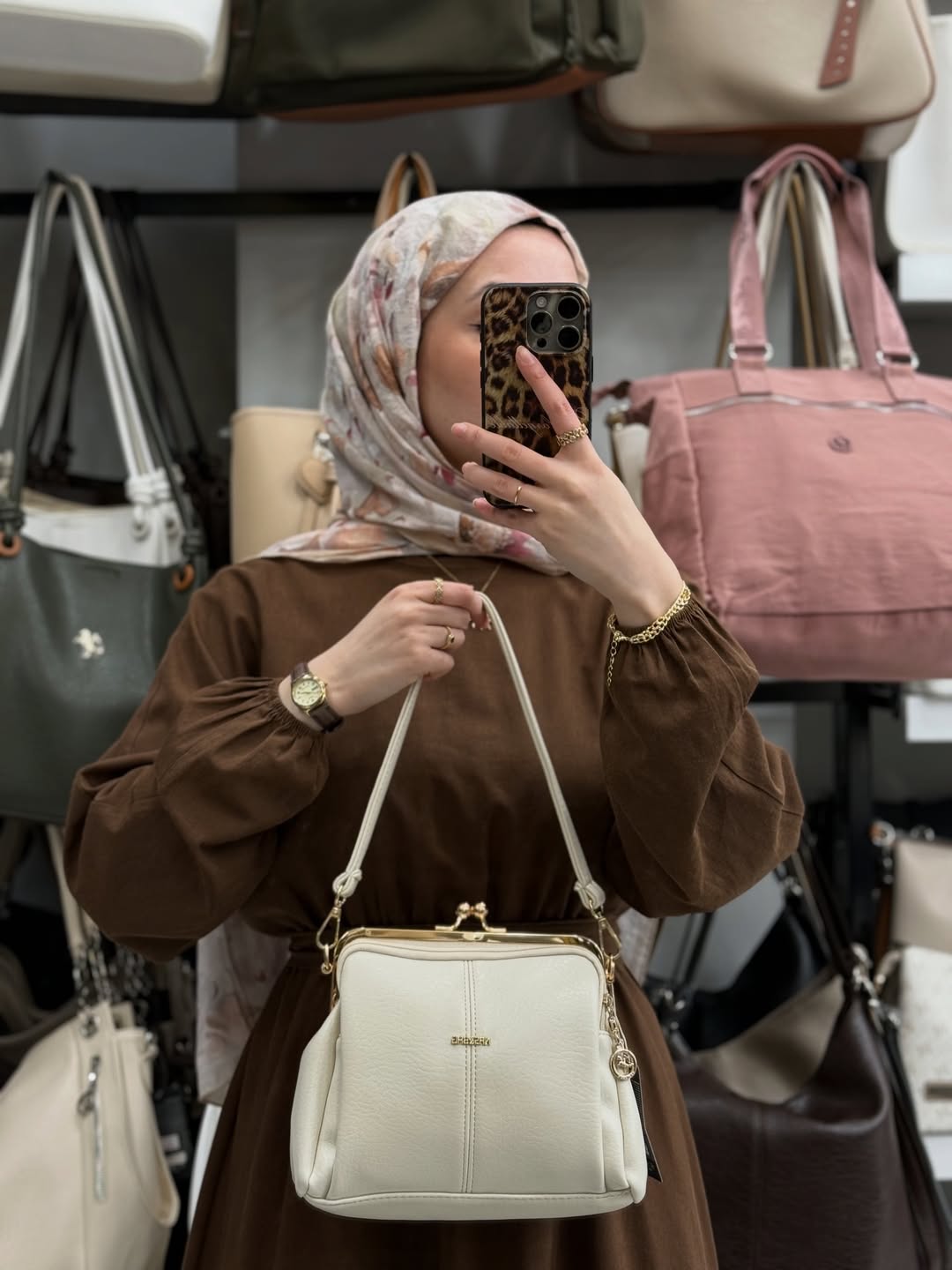 Nas Bag Burslu Klipsli Krem Vintage Omuz ve Çapraz Çanta - 1432