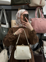 Nas Bag Burslu Klipsli Krem Vintage Omuz ve Çapraz Çanta - 1432