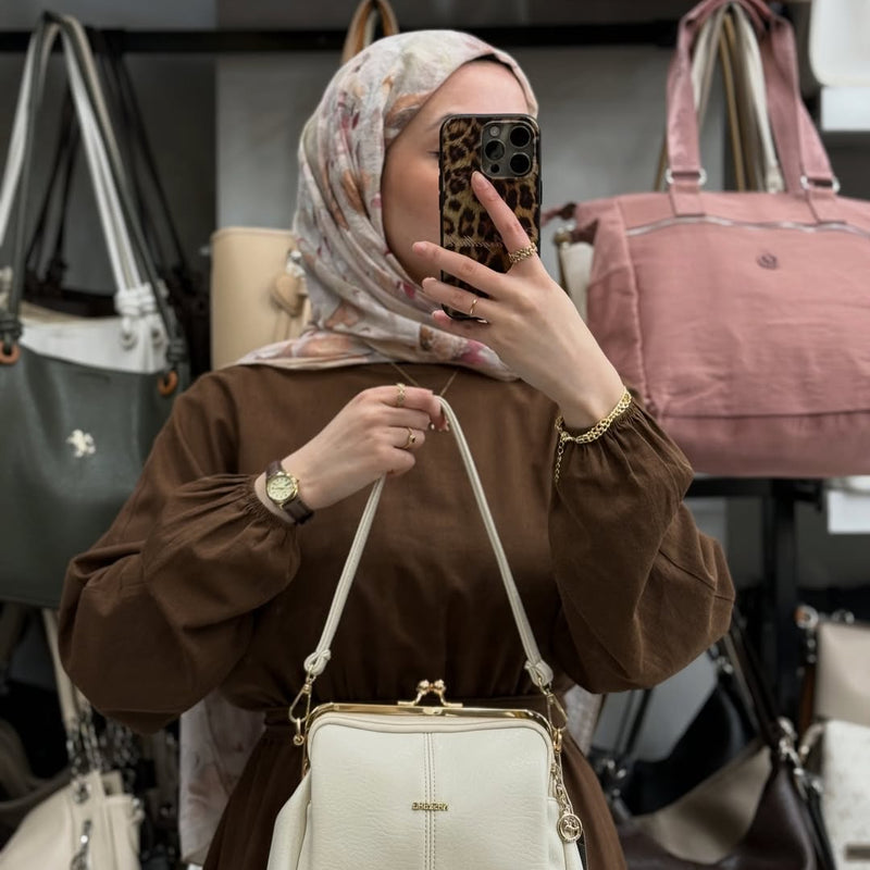 Nas Bag Burslu Klipsli Krem Vintage Omuz ve Çapraz Çanta - 1432 - 17