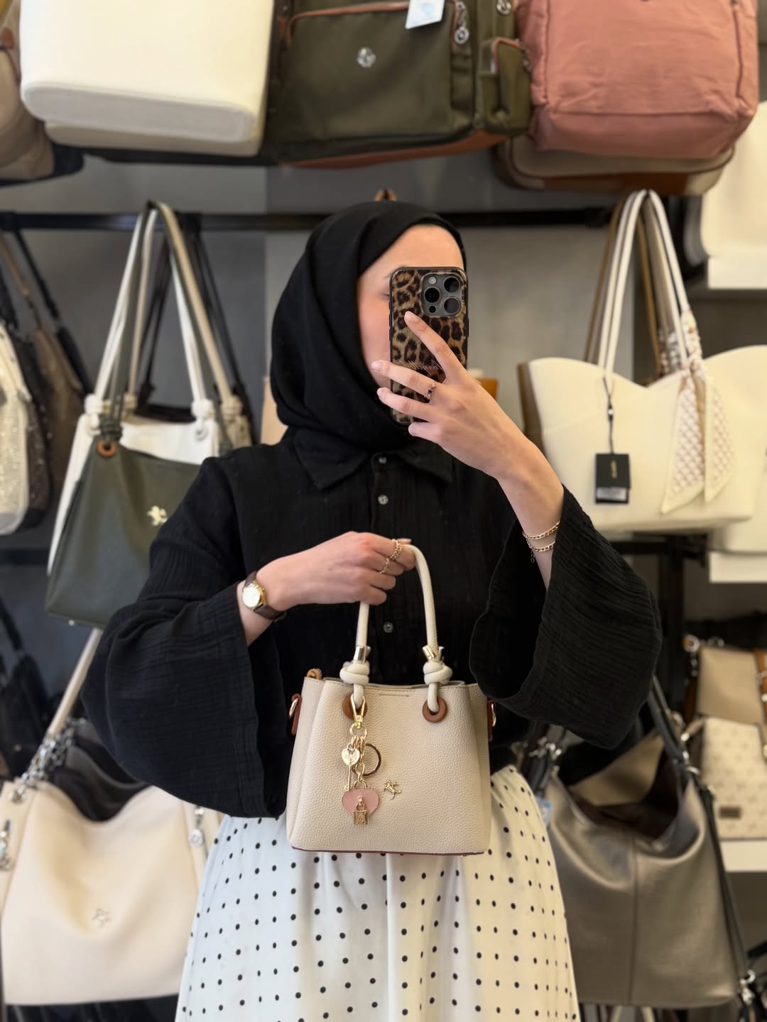 Nas Bag Kadın Charmlı Krem Mini El ve Çapraz Çanta - 1498