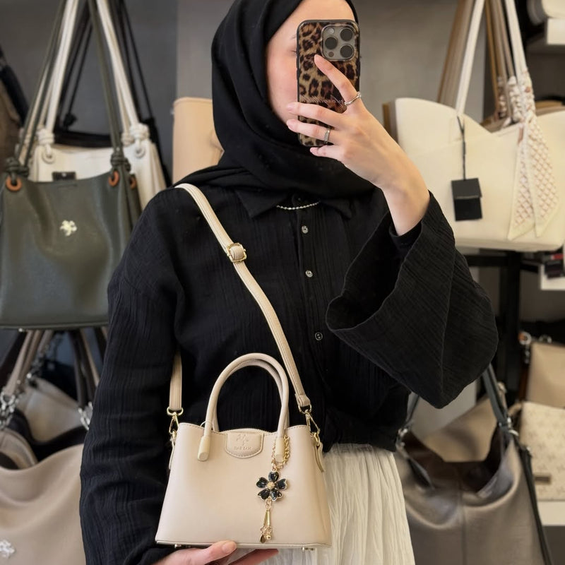 Nas Bag Özel Charmlı Çok Bölmeli Krem El ve Omuz Çantası - 1539 - 1