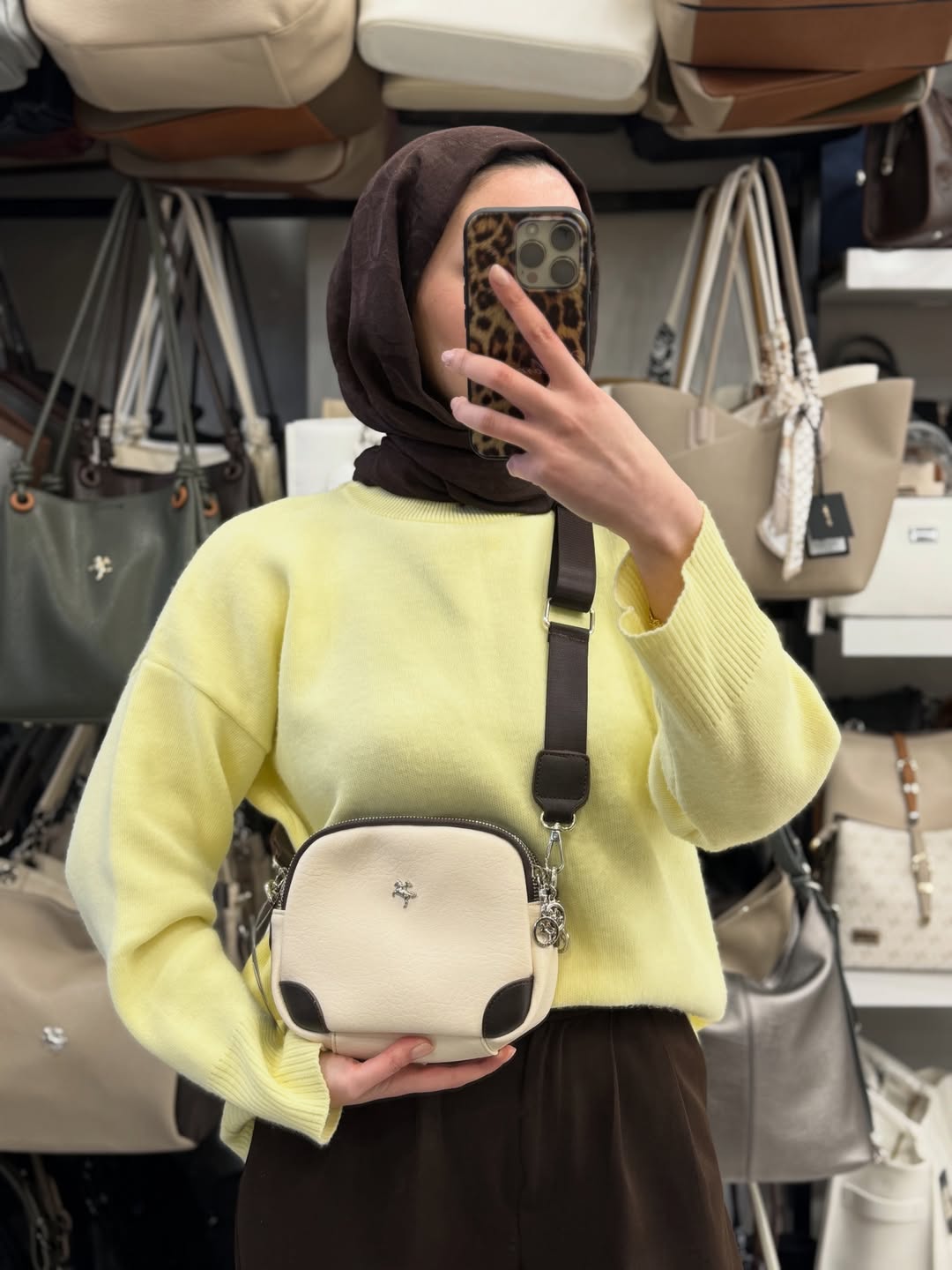 Nas Bag  Krem Kahve Üç Bölmeli Kadın Çapraz Askılı Omuz Çantası - 1468