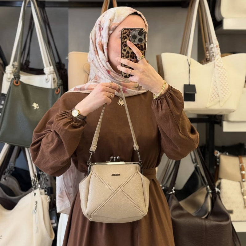Nas Bag Mini Vintage Burslu Klipsli Kadın Omuz ve Çapraz Çanta - 1423 - 7