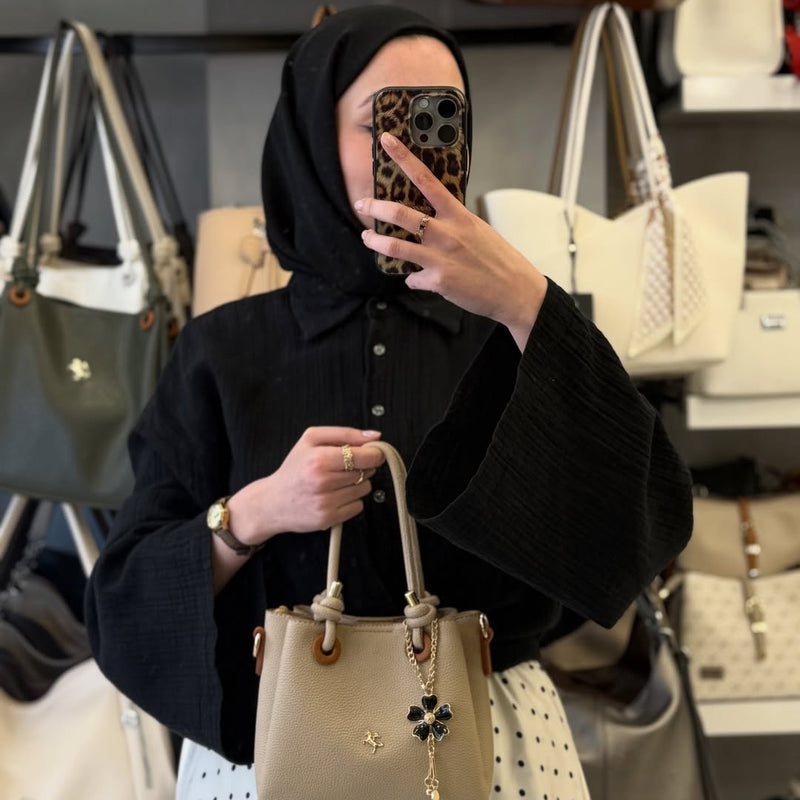 Nas Bag Kadın Charmlı Kum Mini El ve Çapraz Çanta - 1498 - 5