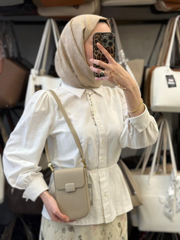 NASBAG Özel Seri - Çok Bölmeli Deri Kum Rengi Telefon Çantası - NS26032