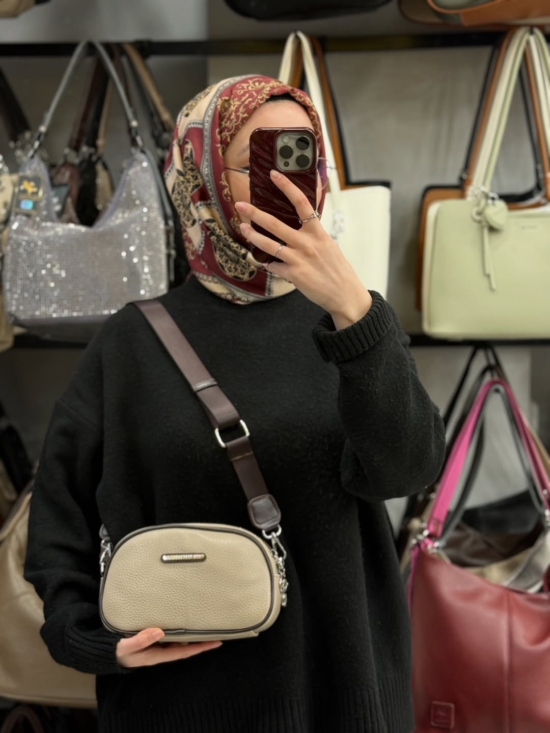 NASBAG Kum Kahve Yumuşak Dokulu Çift Fermuarlı Kompakt Kadın Çapraz Omuz Çantası -  1506
